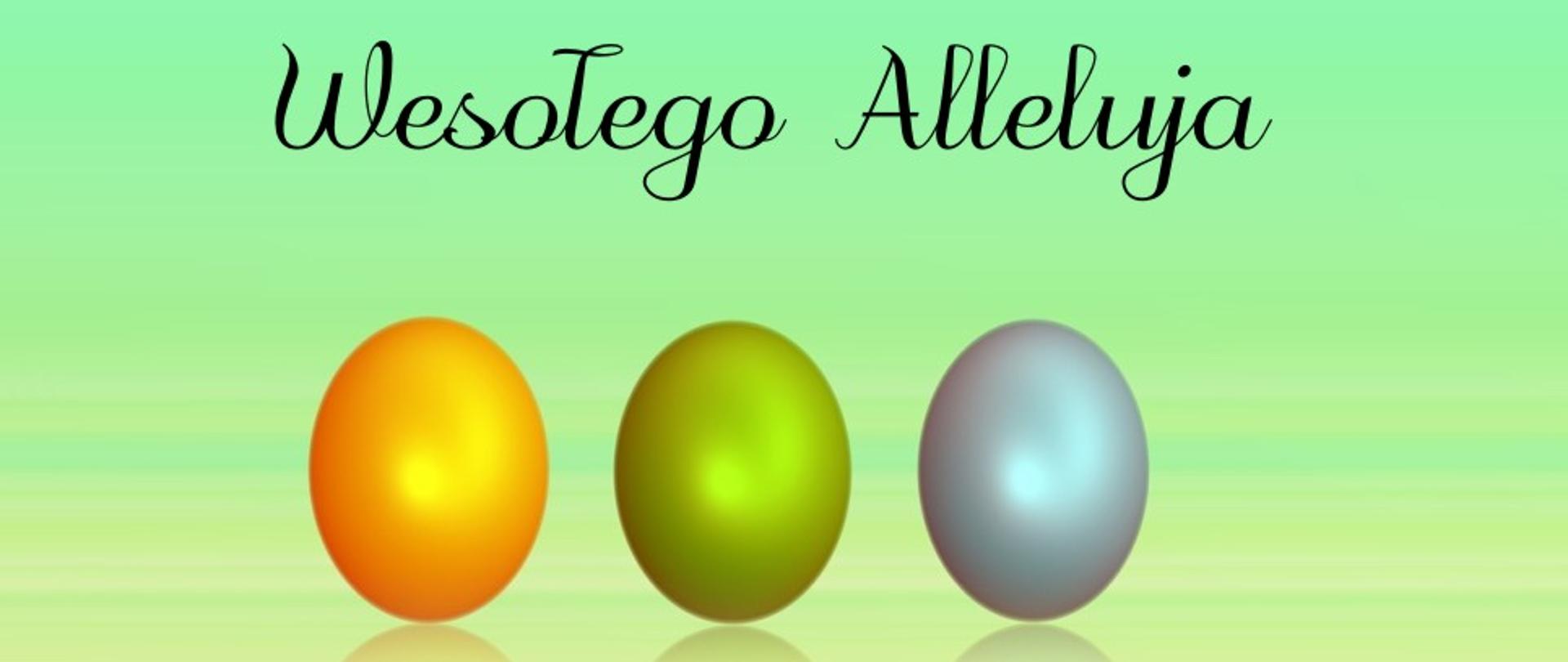 napis Wesołego alleluja i trzy pisanki