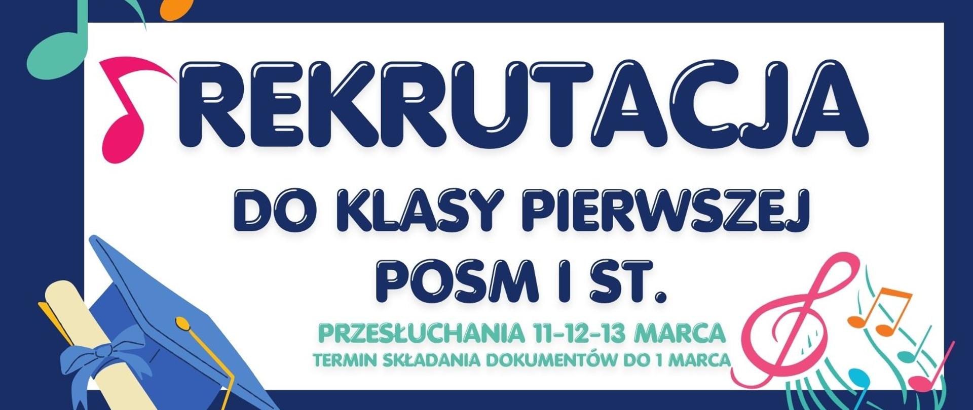 Kolorowy plakat dotyczący zapisów do 1 stopnia szkoły muzycznej 