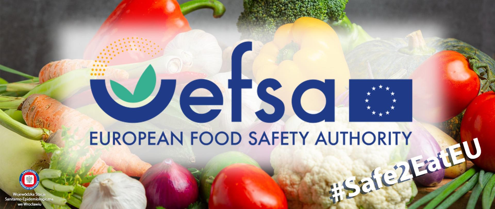 Zdrowe warzywa i owoce. Na ich tle logo EFSA