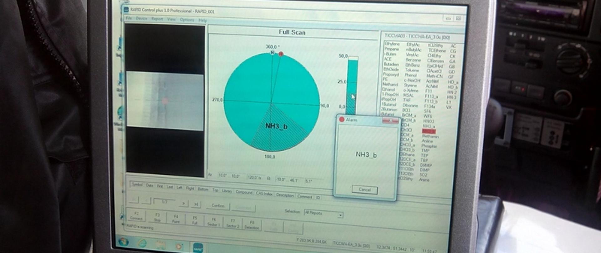 Zdjęcie przedstawia ekran komputera sterującego urządzeniem pomiarowym