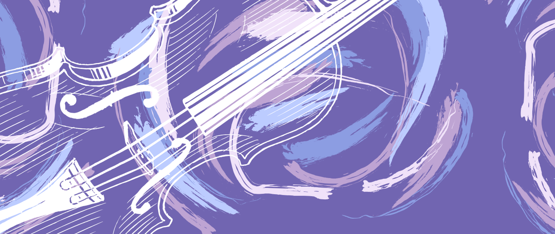 Na niebieskim tle napis koncert klasy skrzypiec, u góry biała ikona skrzypiec 