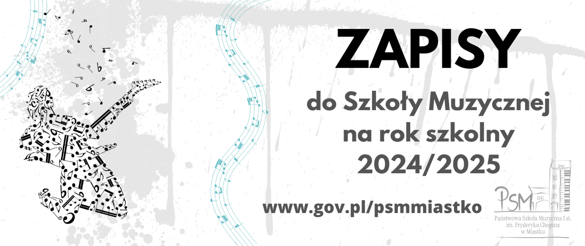 Grafika informująca o zapisach do szkoły muzycznej na rok 2024/2025