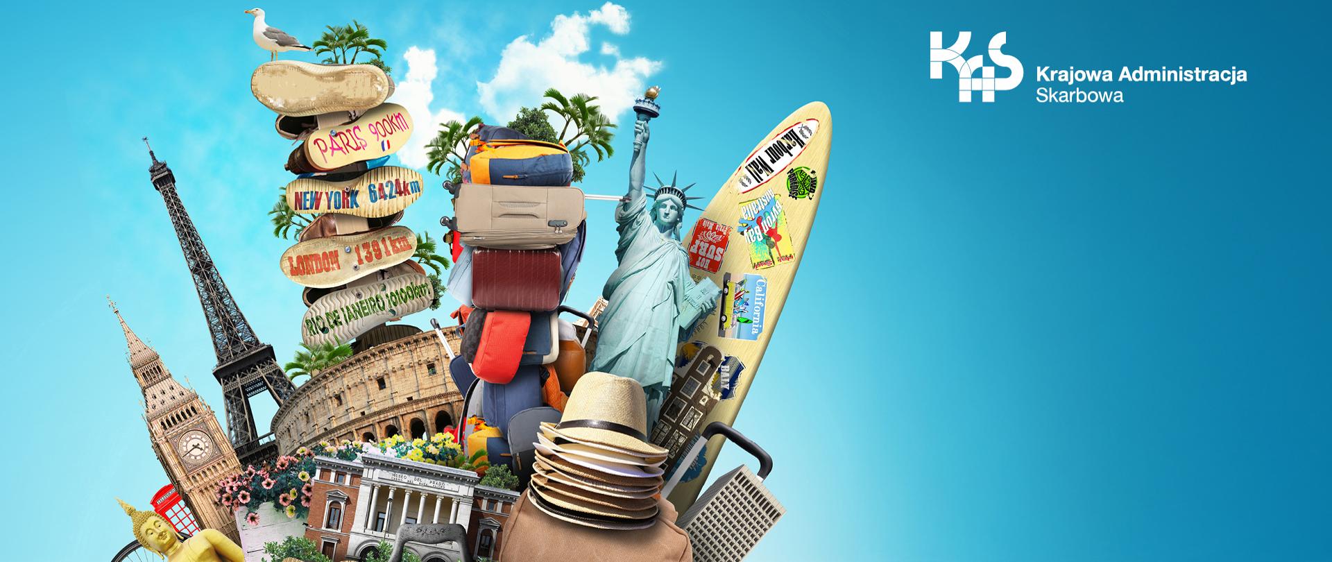 Europejskie zabytki z torbami podróżnymi