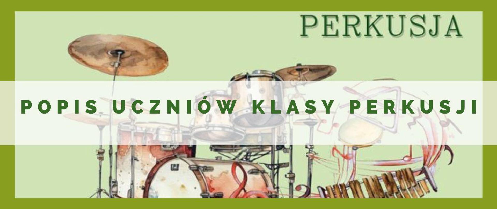 kolorowa grafika zestawu perkusyjnego na zielonym tle
