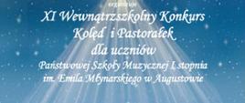 Tło stanowi krajobraz pustynny z linią horyzontu i niebem, na którym promienieje pierwsza gwiazdka, a w jej okolicy latają aniołowie. Na środku tekst: Państwowa Szkoła Muzyczna I stopnia im Emila Młynarskiego w Augustowie organizuje Wewnątrzszkolny Konkurs Kolęd i Pastorałek dl uczniów Państwowej Szkoły Muzycznej I stopnia im. Emila Młynarskiego w Augustowie. dnia 14 stycznia 2026 godz. 17:00. Regulamin i karta zgłoszenia do pobrania ze strony https://www.gov.pl/web/psmaugustow