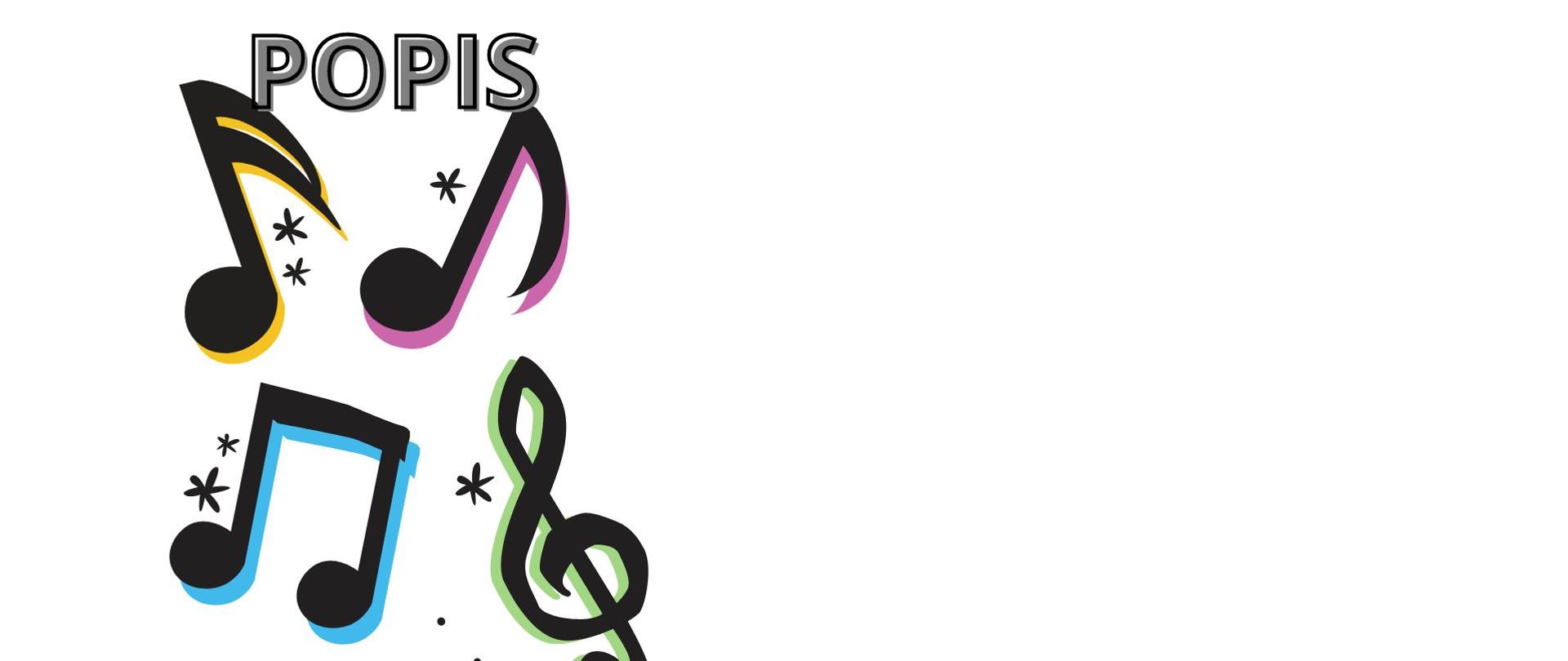 Plakat na białym tle przedstawia nuty oraz klucz wiolinowy