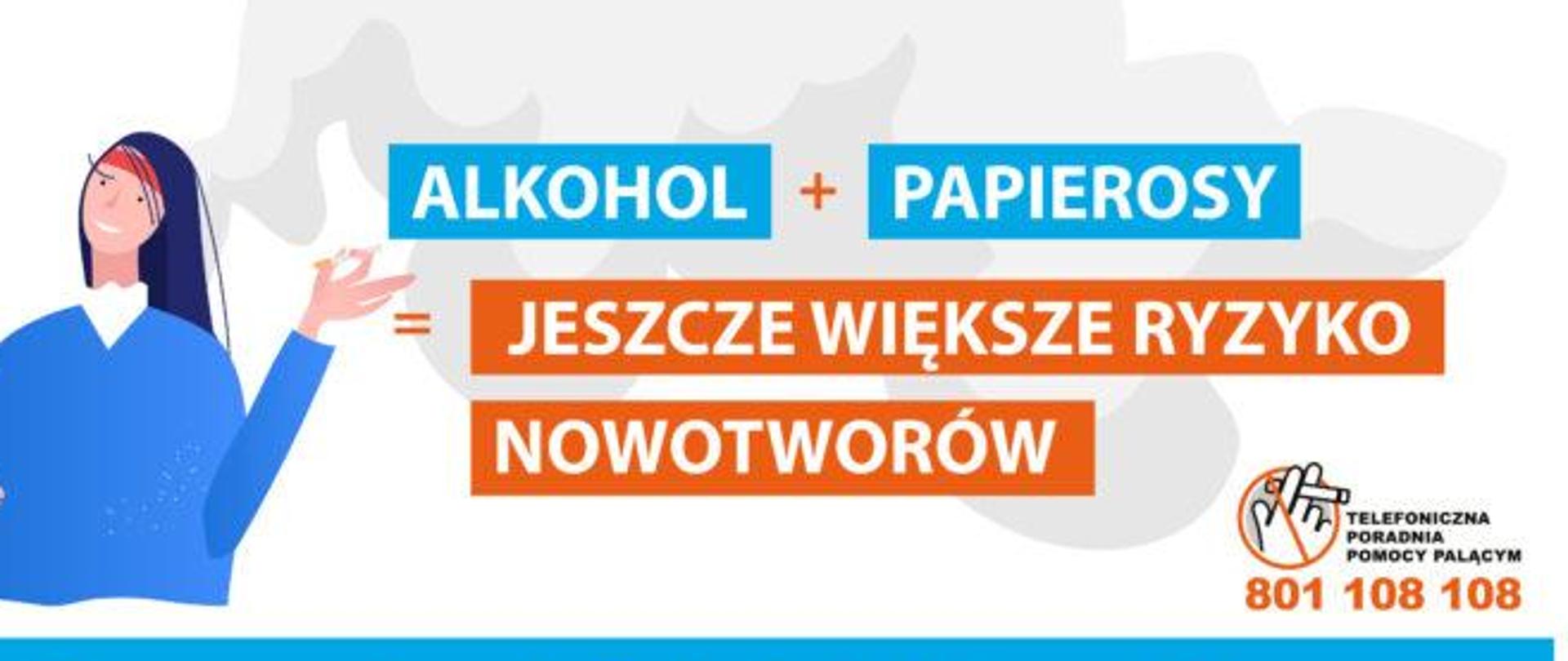 infografika- alkohol plus papierosy równa się jeszcze większe ryzyko nowotworów