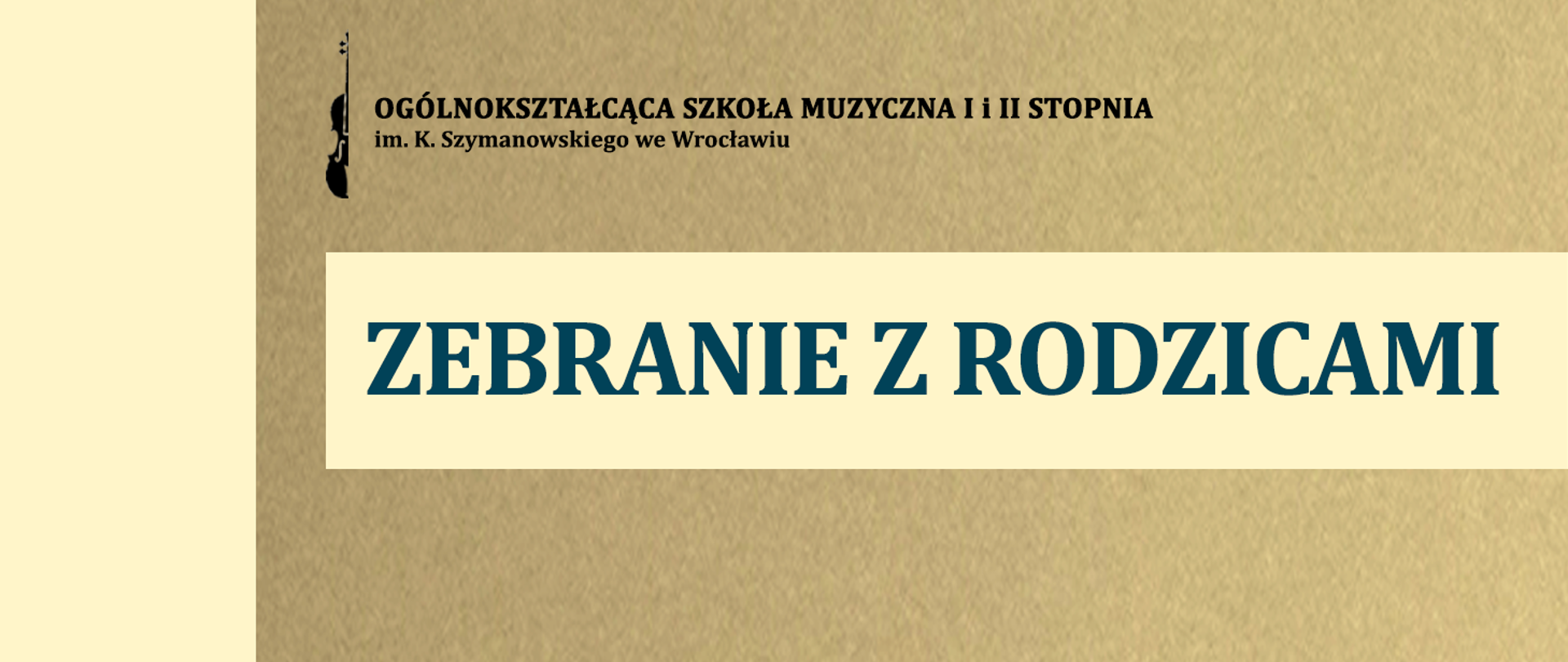 baner w kolorach beżu, zawiera logo szkoły oraz napis "Zebranie z rodzicami"