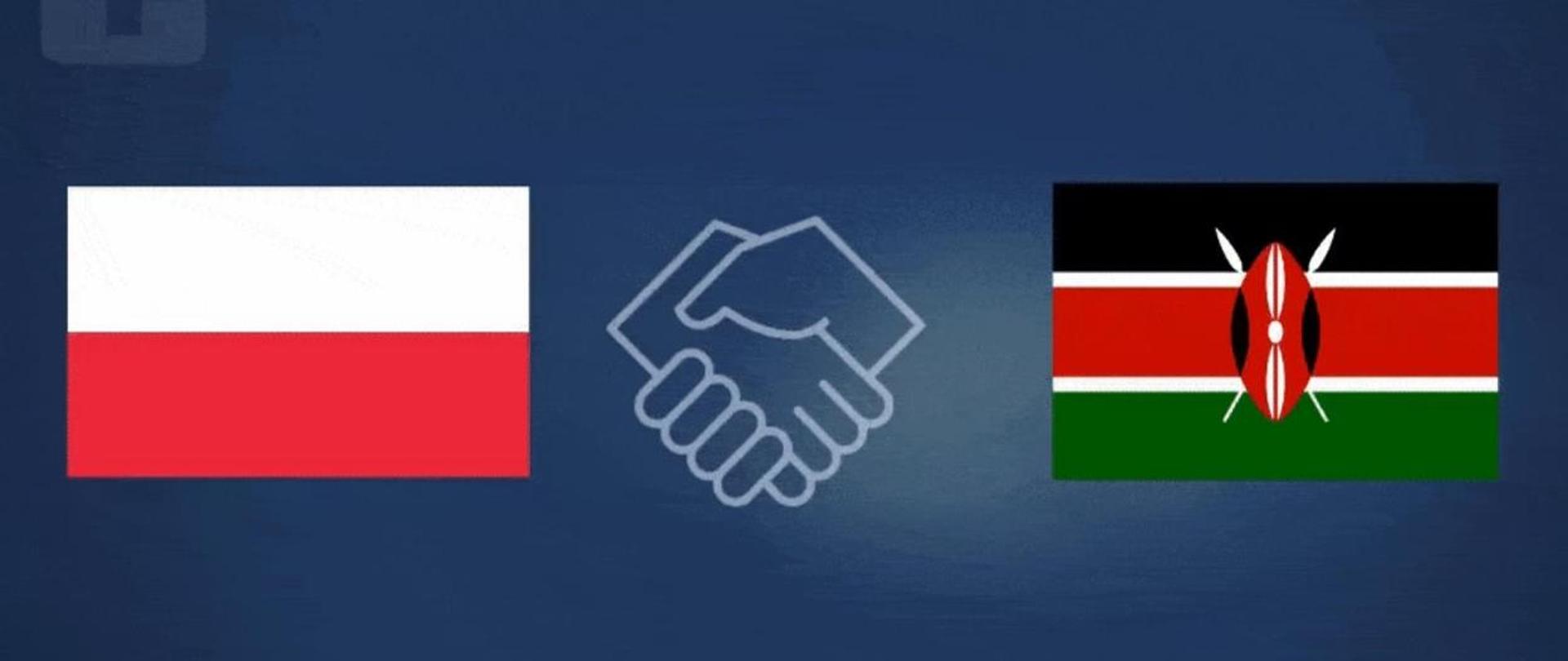 flaga Polski i Kenii i uścisk dłoni