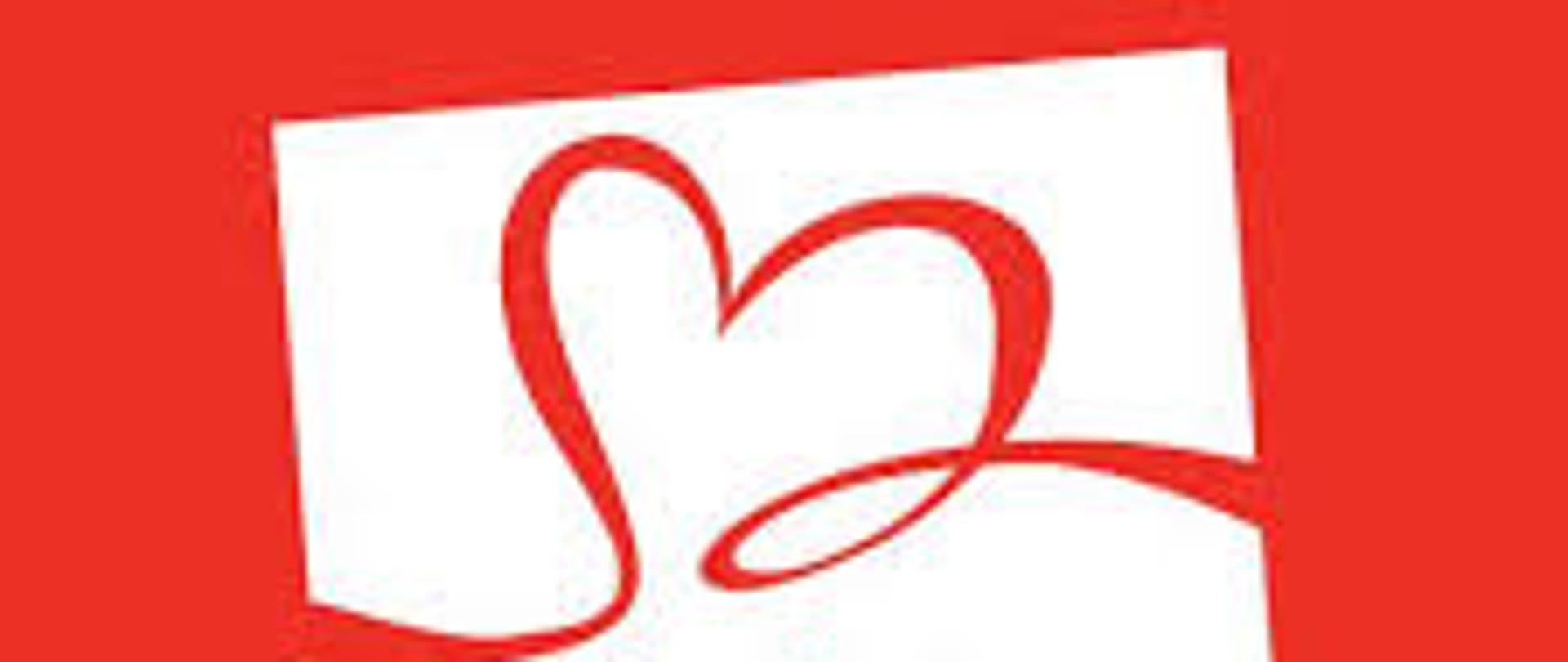 na czerwonym tle biały kwadrat z serduszkiem i napisem szlachetna paczka