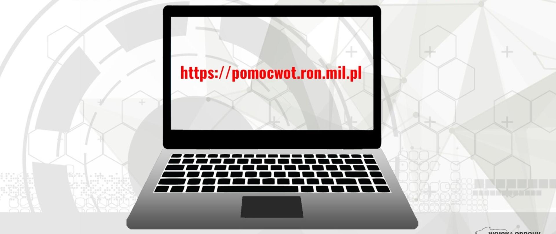 Zdjęcie promujące akcję Wojsk Obrony Terytorialnej, przedstawia grafikę otwartego laptopa z wyświetlonym linkiem komputerowym.