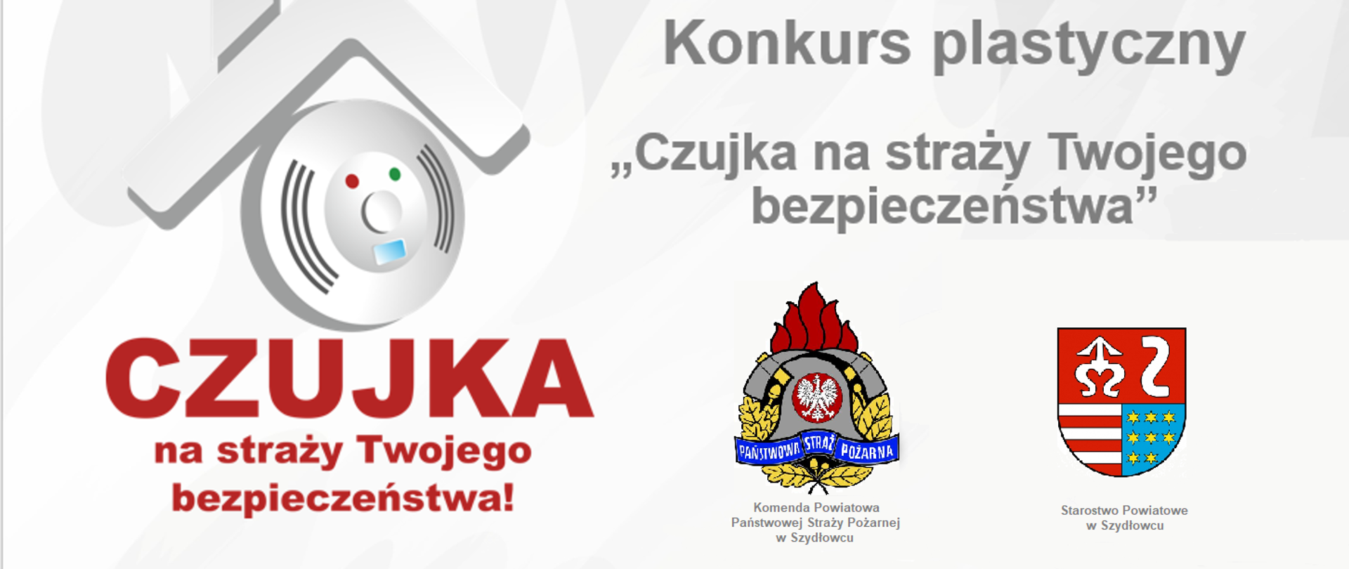 Fotografia przedstawiająca logo graficzne konkursu plastycznego pt. Czujka na straży Twojego bezpieczeństwa. Elementem wyróżniającym loga to czujka która jest przedstawiona jako dom. 