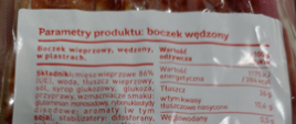 Boczek wieprzowy wędzony plastry_nr_partii_40911 etykieta z tyłu opakowania