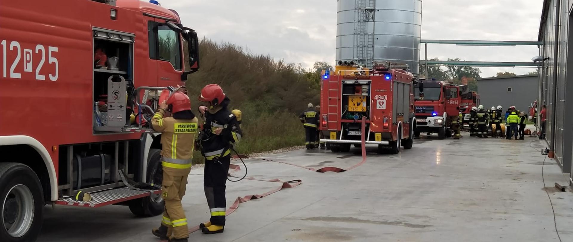 Strażacy na terenie zakładu.