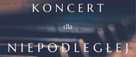 Plakat z wydarzeniem - w tle klawiatura fortepianu i nuty oraz pasek flagi biało czerwonej. Na plakacie znajduje się informacja o koncercie, który odbędzie się 10 listopada 2023r. o godz. 17:00 w sali koncertowej szkoły oraz o wykonawcach i prowadzącym a także program wykonywanych utworów 