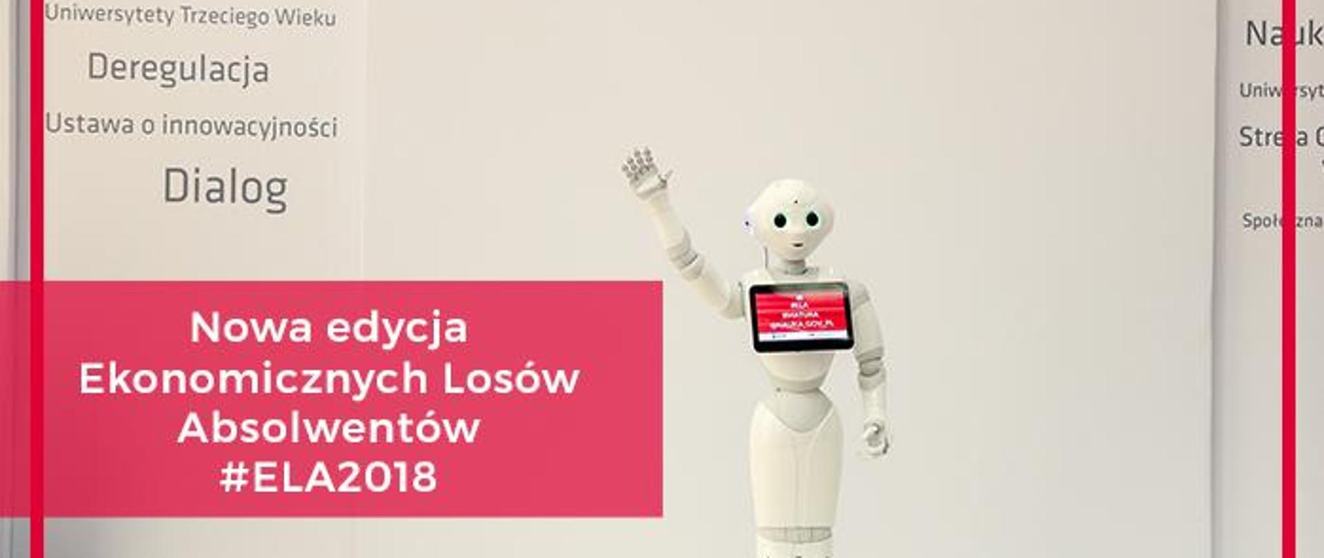 Grafika z robotem, logiem MNiSW i napisem Nowa edycja Ekonomicznych Losów Absolwentów