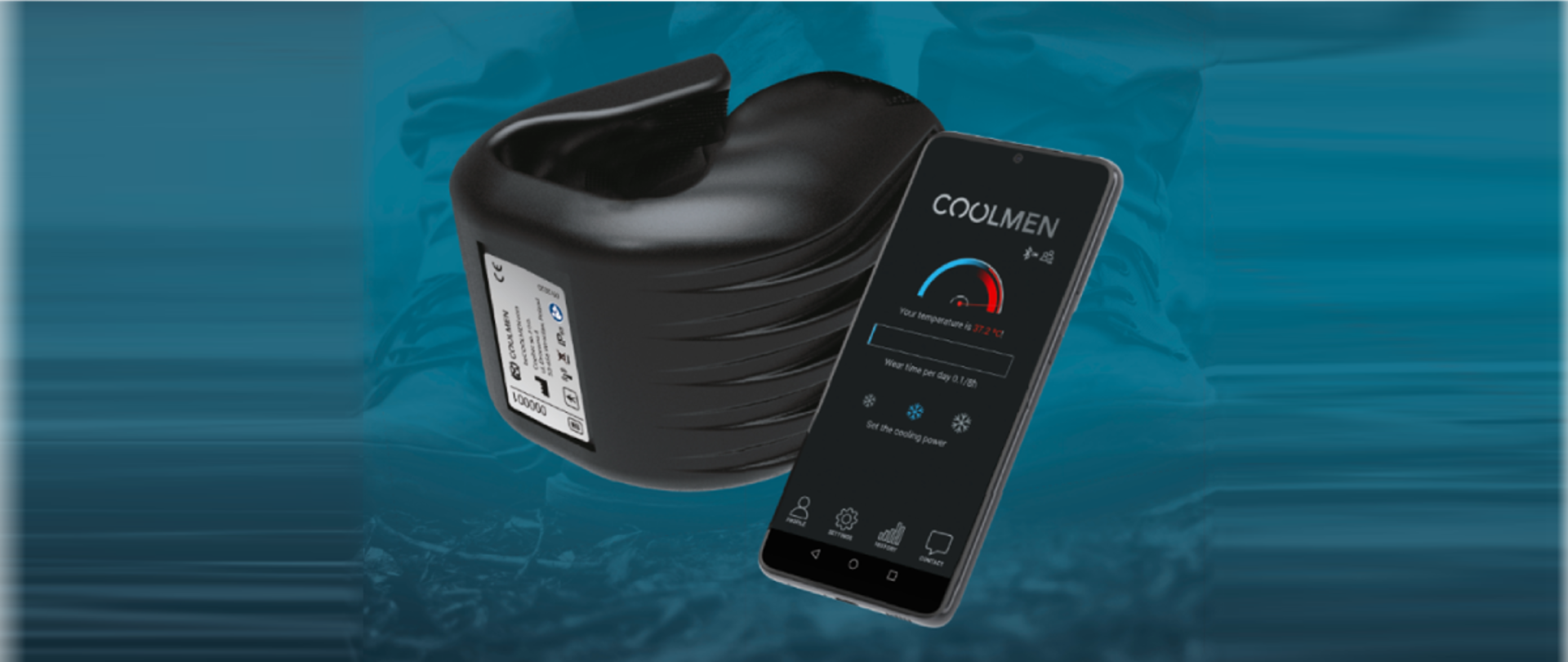 Wizualizacji urządzenia Coolmen wraz z aplikacją mobilną