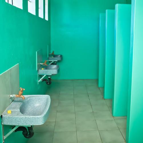 wyremontowana łazienka w kolorze zielonym. czyste pomieszczenie z umywalkami