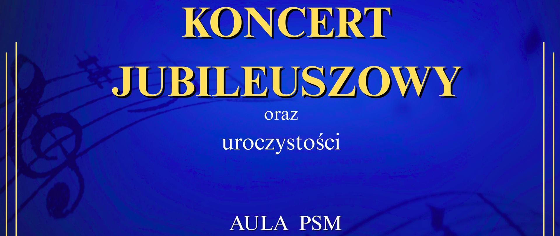 Niebieskie tło , w rogach żółte osdobne ramki, na górze zółty napis 80 lat z boku Państwowej Szkoły Muzycznej I st. im. Ludomira Różyckiego w Świdnicy . Po środku białą czcionką napisy informujące o koncercie jubileuszowym.