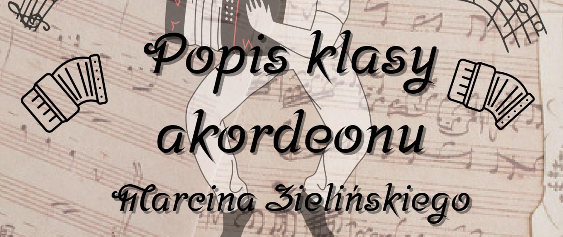 Plakat zaprasza na popis klasy akordeonu dnia 01.12.2025 o godzinie 17:00 w sali koncertowej szkoły