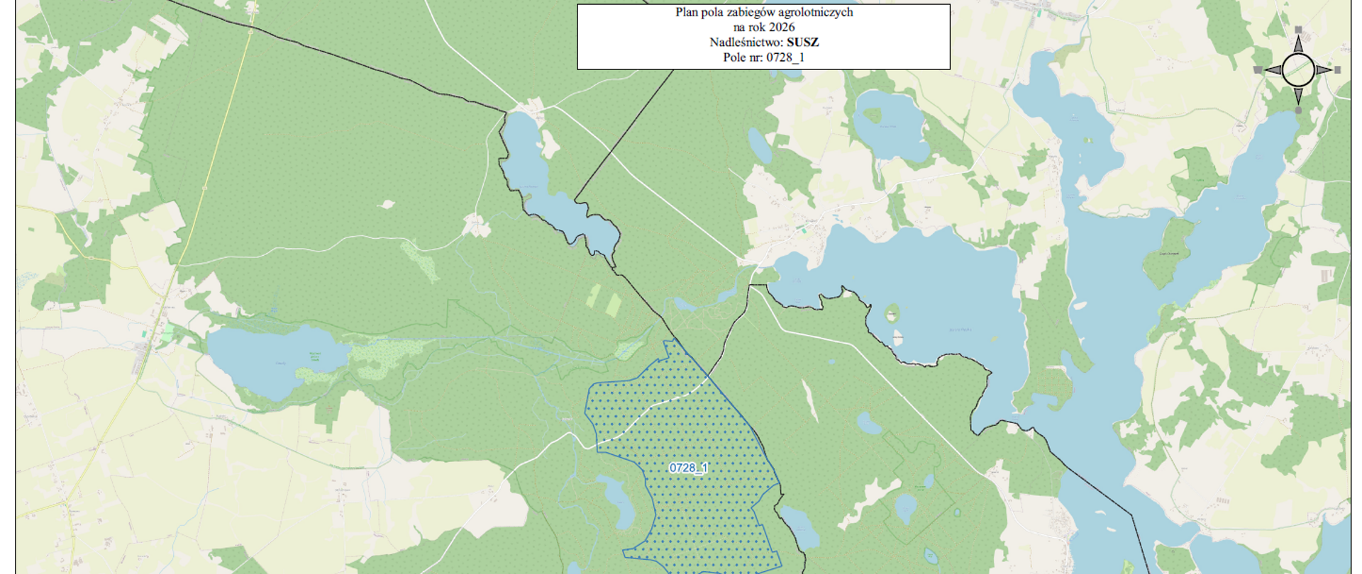 Mapa - plan pola zabiegów agrolotniczych w Nadleśnictwie Susz