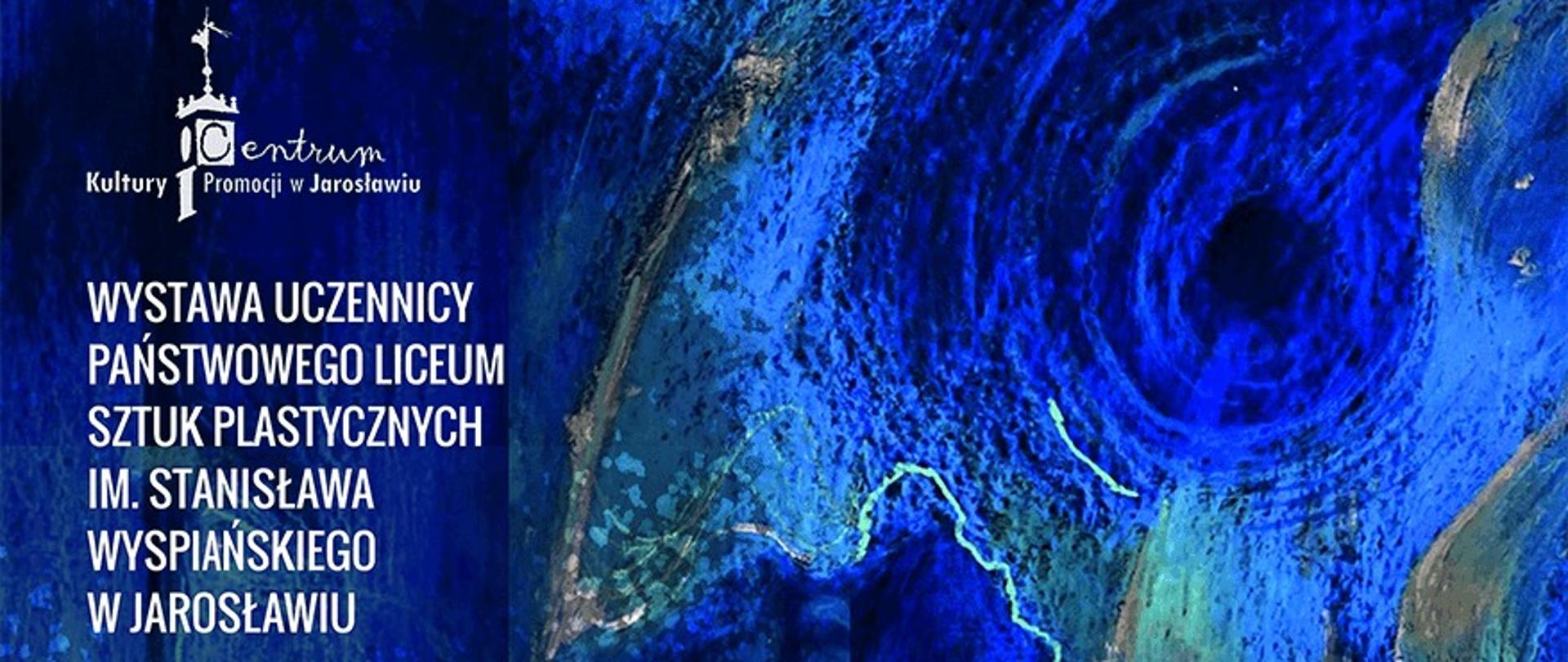 Plakat wystawy rysunku i malarstwa Julii Małeckiej. Plakat przedstawia grafikę w kolorach niebieskich z białymi napisami, w górnej części po lewej stronie umieszczono informację tekstową o wystawie.