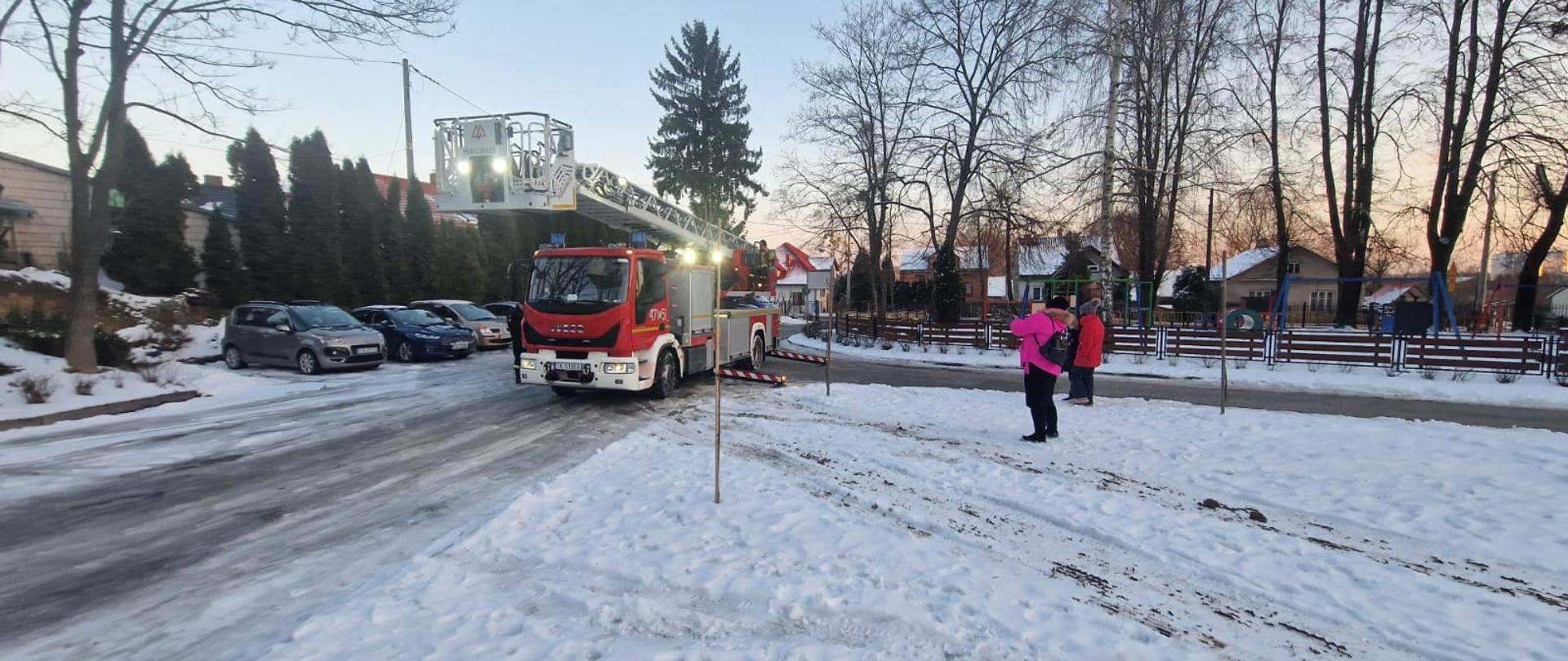 Zdjęcie uczestnicy festynu oglądają drabinę.