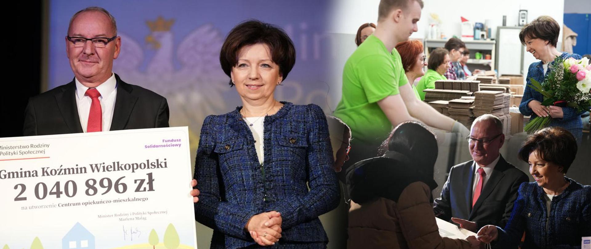 Collage zdjęć z wizyty Minister Marleny Maląg w Wielkopolsce