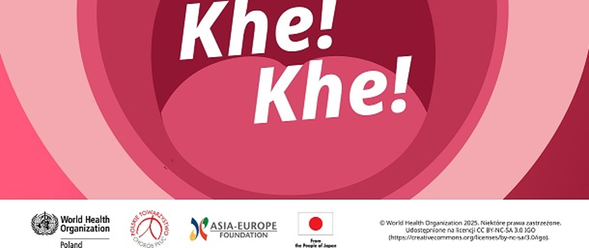 grafika różowego gardła otwartego z napisem Khe! Khe! Logo WHO oraz organizatorów i partnerów kampanii.