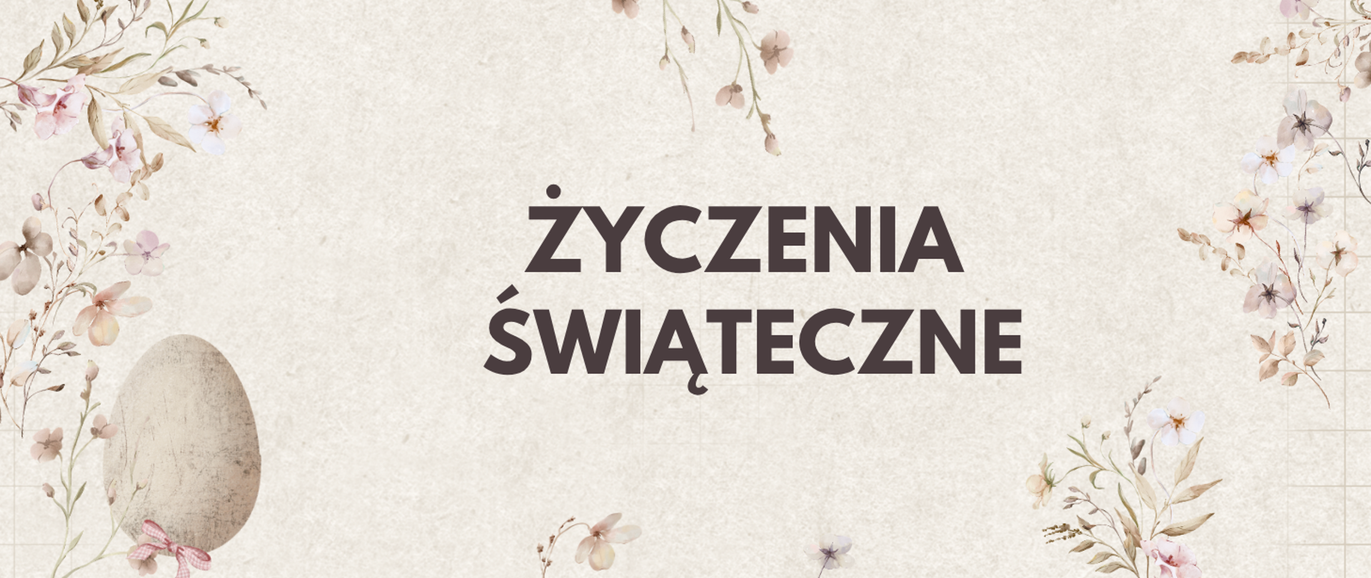 baner na beżowym tle, na środku napis, wokół kwiaty wiosenne