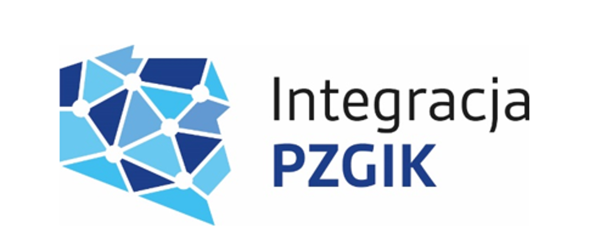 logotyp projektu Integracja Pzgik przedstawiający kształt Polski zbudowany z trójkątów oraz zawierający tytuł "Integracja Pzgik"
