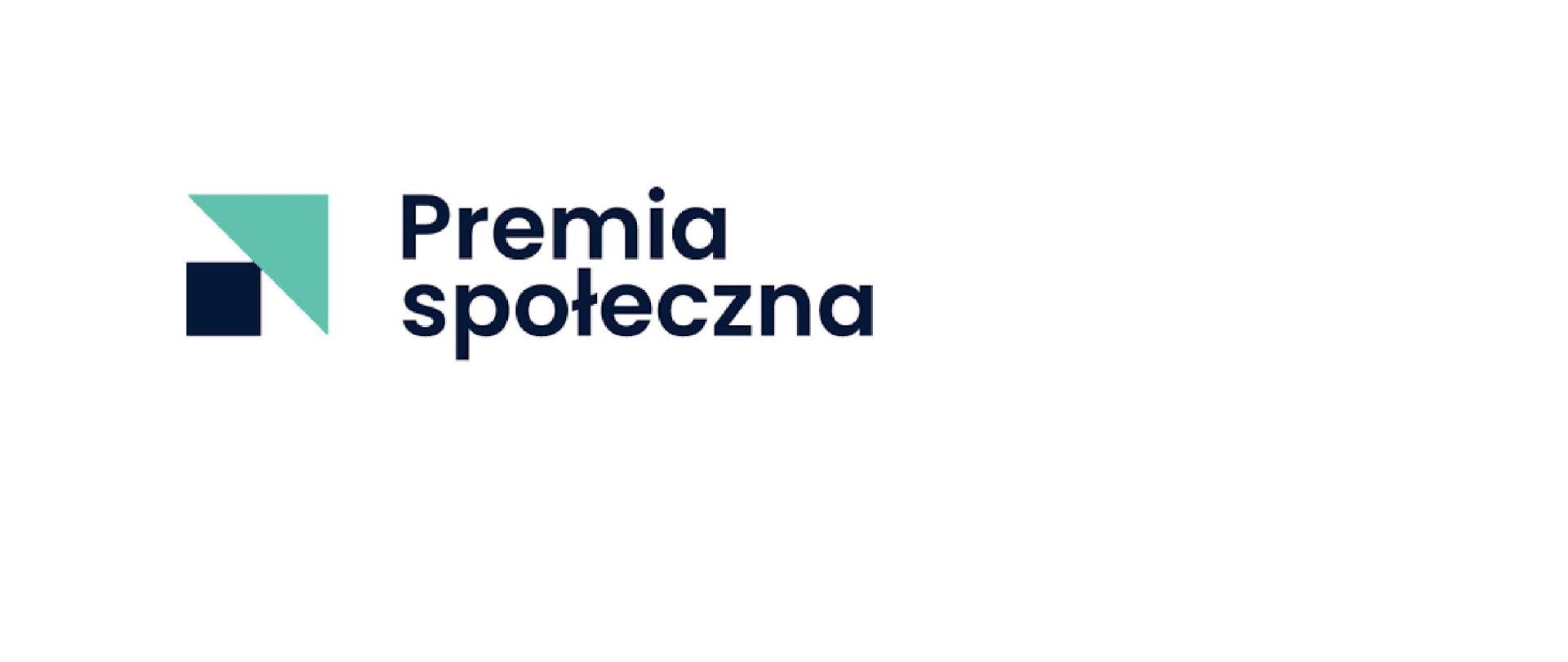 na białym tle kwadrat, trójkąt oraz napis "premia społeczna"