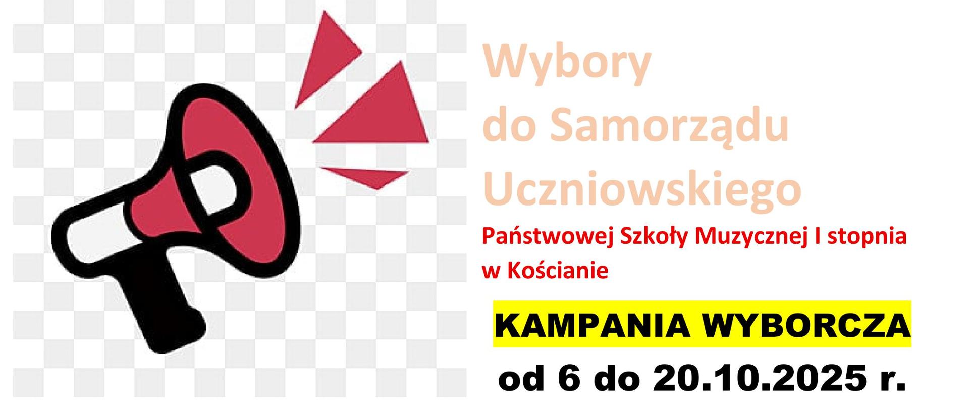 plakat wyborczy "Wybory do Samorządu Uczniowskiego" z symbolem megafonu