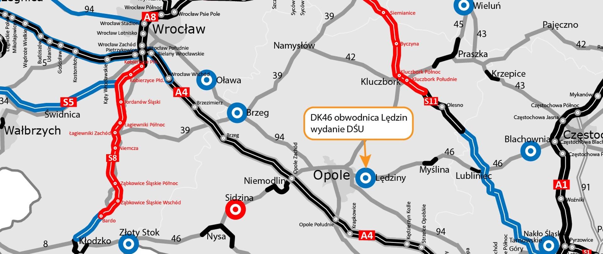 Mapa_obwodnica Lędzin w ciągu DK46