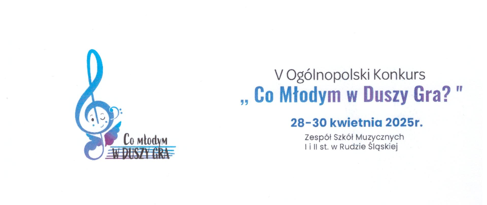 Na białym tle nazwa konkursu - V Ogólnopolski Konkurs "Co Młodym w Duszy Gra?" w dniach 28-30 kwietnia 2025 r. w Rudzie Śląskiej. Po środku informacja, że Klara Krzeszowiec zdobyła III miejsce. Na dole podpisy Jurorów oraz nazwy sponsorów. 