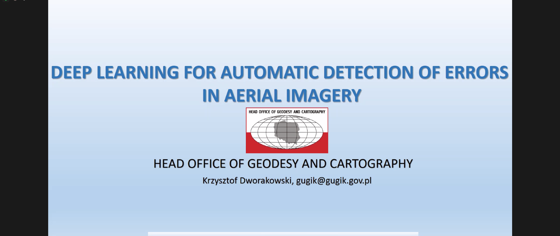 The screenshot of the title slide presented by GUGIK during the workshop.