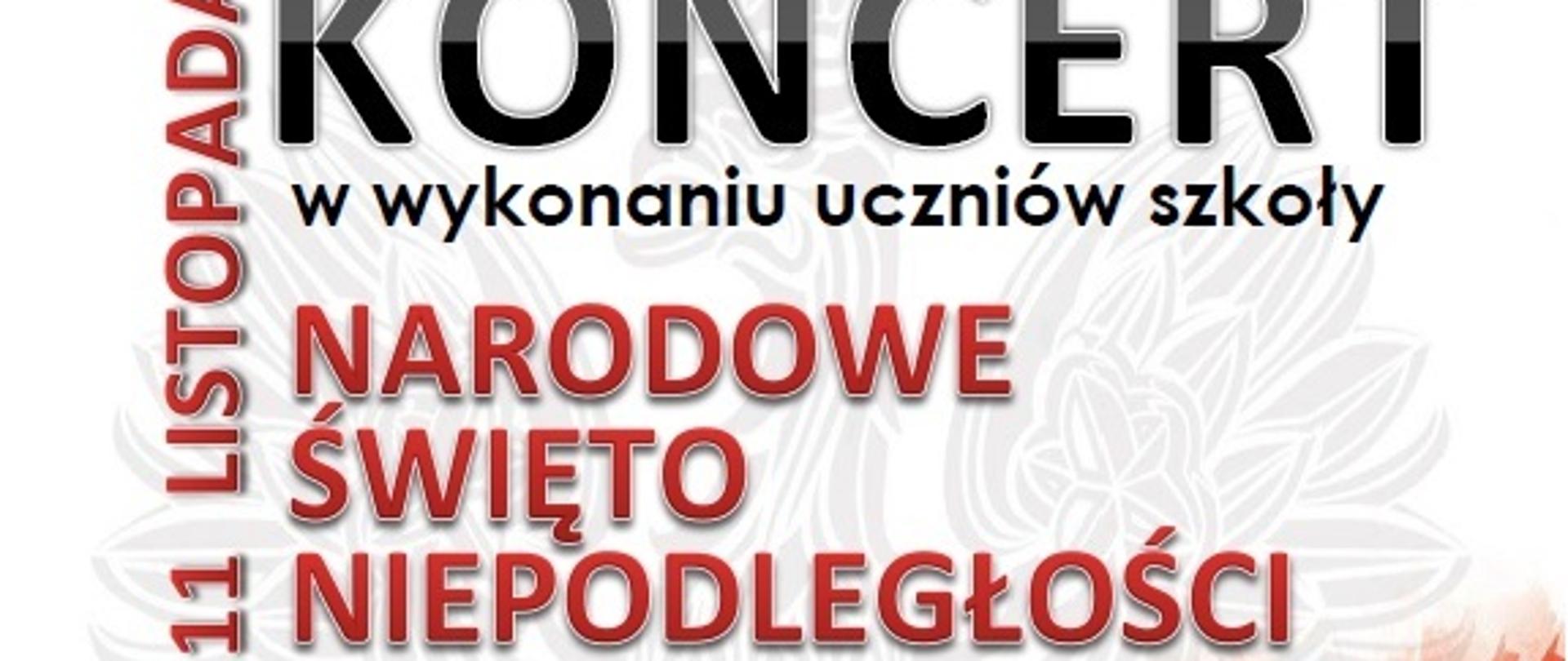 biało - czerwony plakat z wizerunkiem orła w tle zawierający informacje o koncercie 10.11.2022