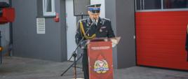Przemówienie komendanta miejskiego psp w skierniewicach podczas uroczystości dnia strażaka w komendzie psp w Skierniewicach.