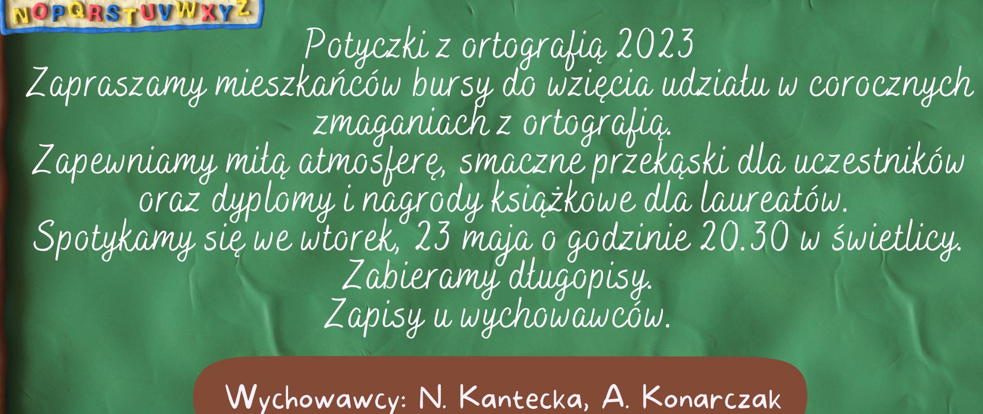 plakat z informacją o potyczkach ortograficznych