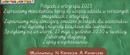 plakat z informacją o potyczkach ortograficznych