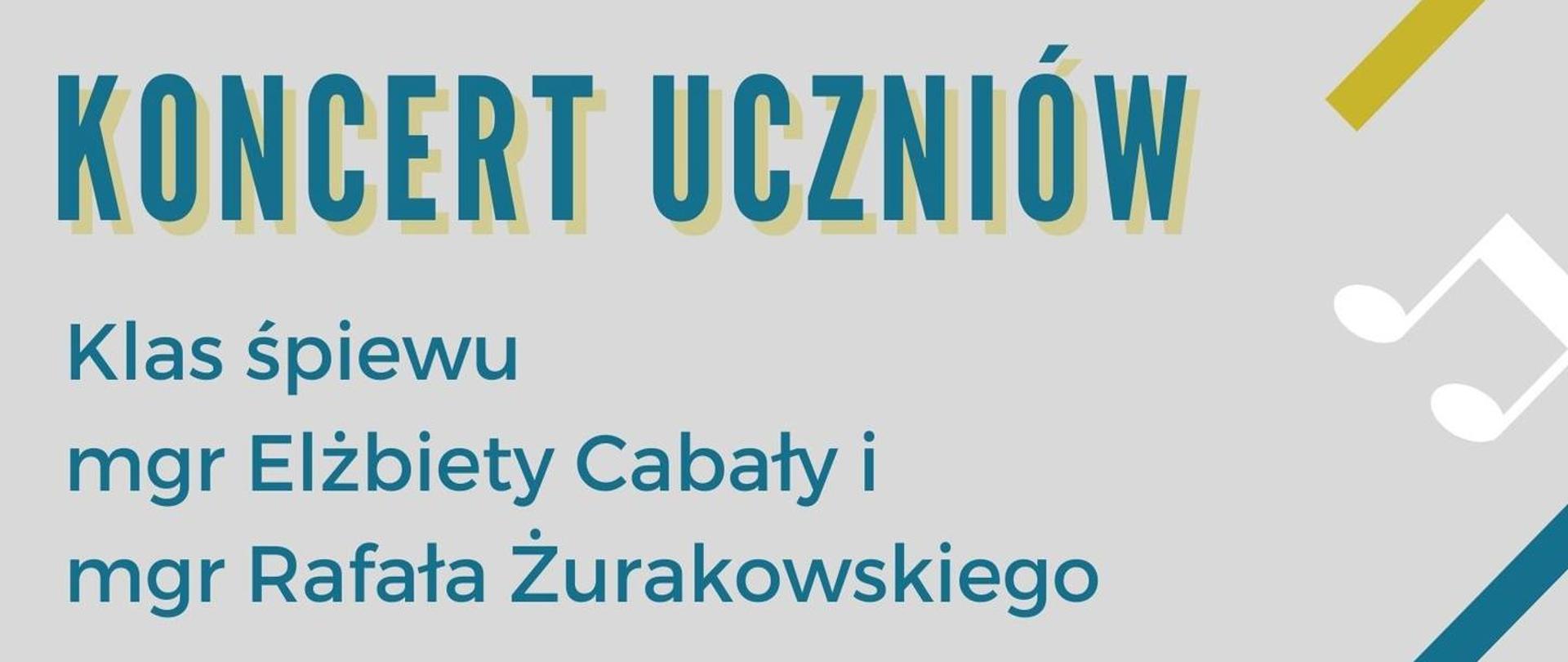 Zdjęcie przedstawia plakat informujący o koncercie uczniów klasy śpiewu, który odbędzie się 23 maja 2023r. szare, nutkowe tło 
