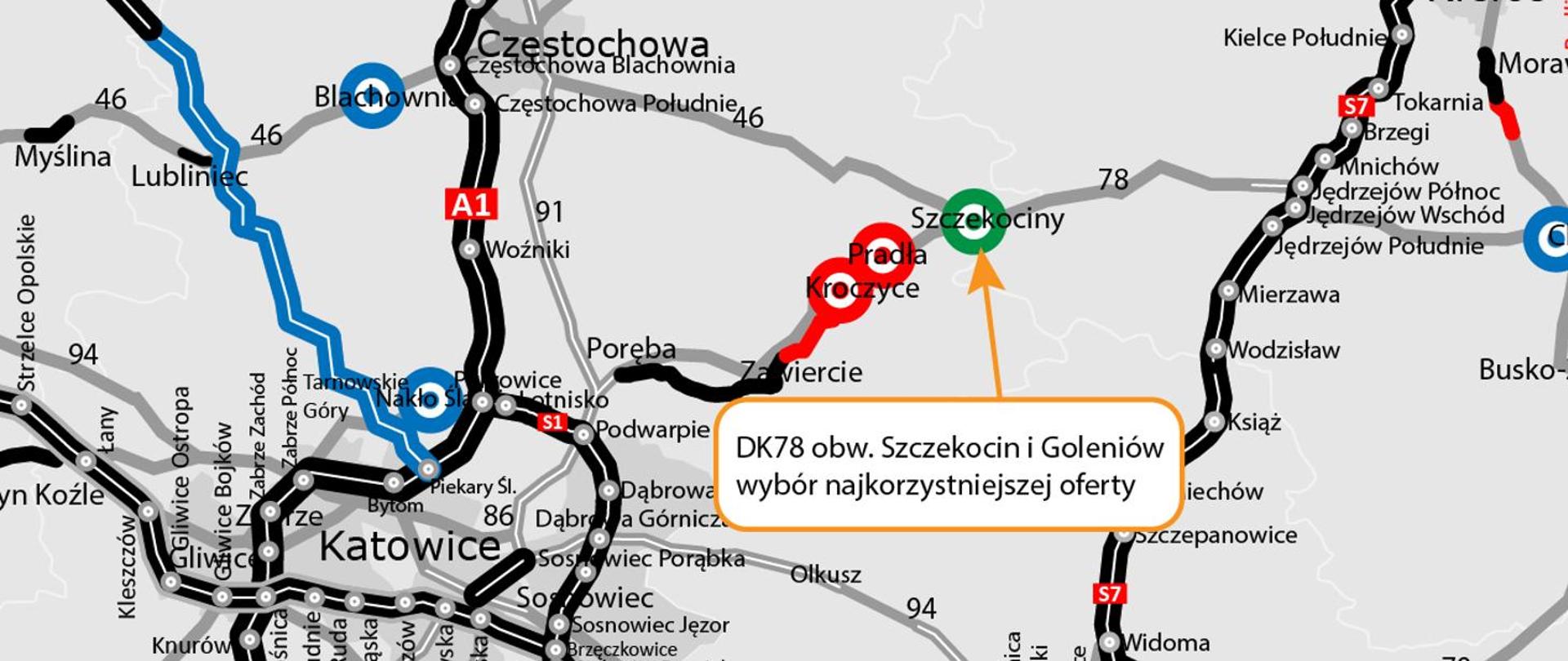 Mapka DK78 obw. Szczekocin i Goleniów