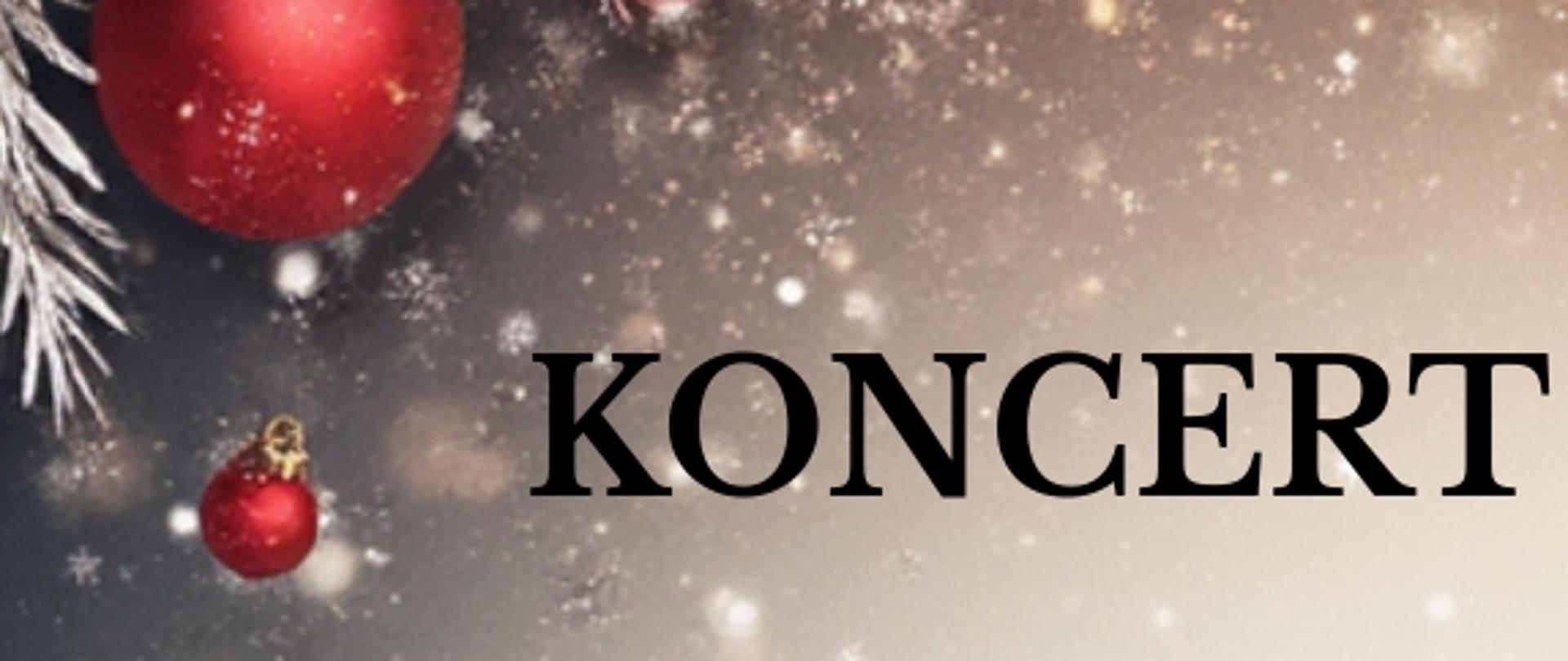 Plakat jest zapowiedzią koncertu świątecznego. Kolorystyka utrzymana jest w barwach zimowych z motywem świąt, na górze plakatu znajdują się oszronione gałązki jedliny oraz czerwone bombki. Na plakacie widnieje: KONCERT ŚWIĄTECZNY wystąpią: Agata Bartoš - saksofon Elżbieta Bukowiec – skrzypce Anna Lorenc – flet Piotr Duda – fortepian Mateusz Gałuszka – fortepian Paweł Oszajca – kontrabas Mateusz Rąpała – gitara Jarosław Sereda - saksofon Szczepan Woźniak - trąbka
Tadeusz Wróbel – puzon Chór szkolny PSM pod dyrekcją Moniki Twarduś 19 grudnia (piątek) 2025r. godz. 17:15 aula PSM W dolnej części - logo szkoły.