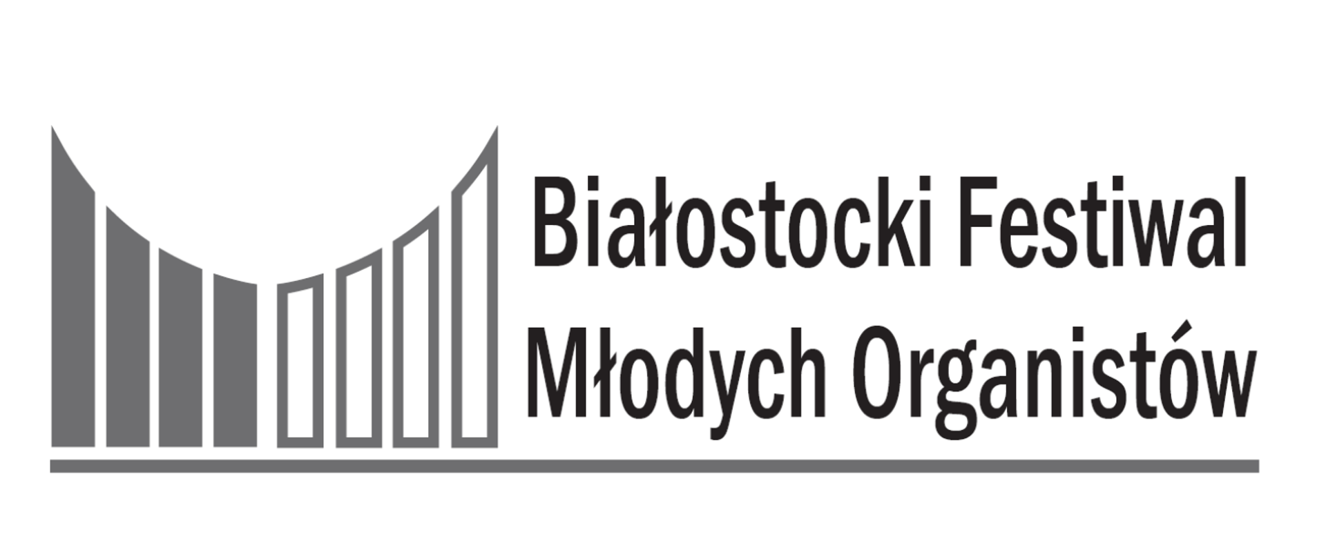 Panoramicznie ułożone symboliczne piszczałki organowe i napis Białostocki Festiwal Młodych Organistów