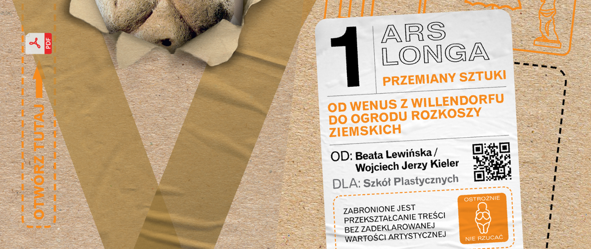 Grafika okładki podręcznika do historii sztuki autorstwa Beaty Lewińskiej i Wojciecha Jerzego Kielera Ars longa Przemiany sztuki od Wenus z Willendorfu do Ogrodu rozkoszy ziemskich