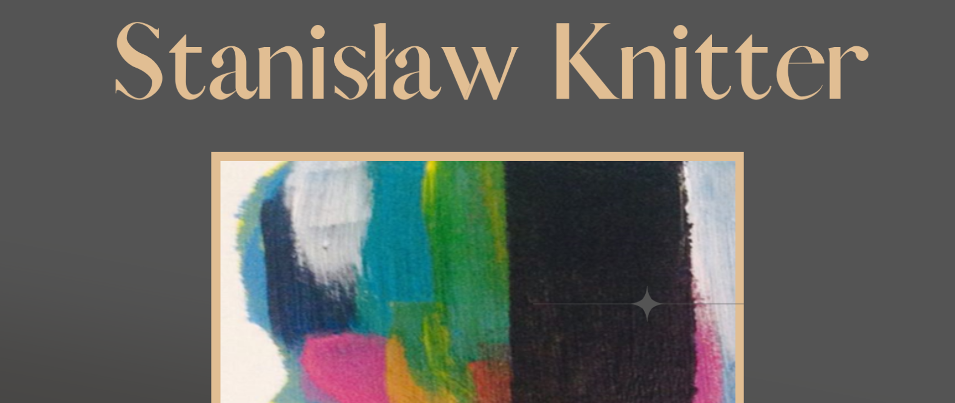 Na szarym tle u góry obrazka brązowy pasek, a na nim szary napis "egzamin dyplomowy", poniżej brązową czcionką informacja o dacie, godzinie i miejscu koncertu.Dalej do dołu brązowy napis "Stanisław Knitter". Poniżej obraz przedstawiający kolorowy fragment skrzypiec.