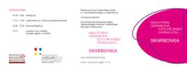 Grafika zawierająca harmonogram wernisażu pokonkursowego MAŁA FORMA CERAMICZNA ... SKARBONKA. Na grafice znajdują się loga CEA, PLSP oraz treść zaproszenia na wernisaż. 