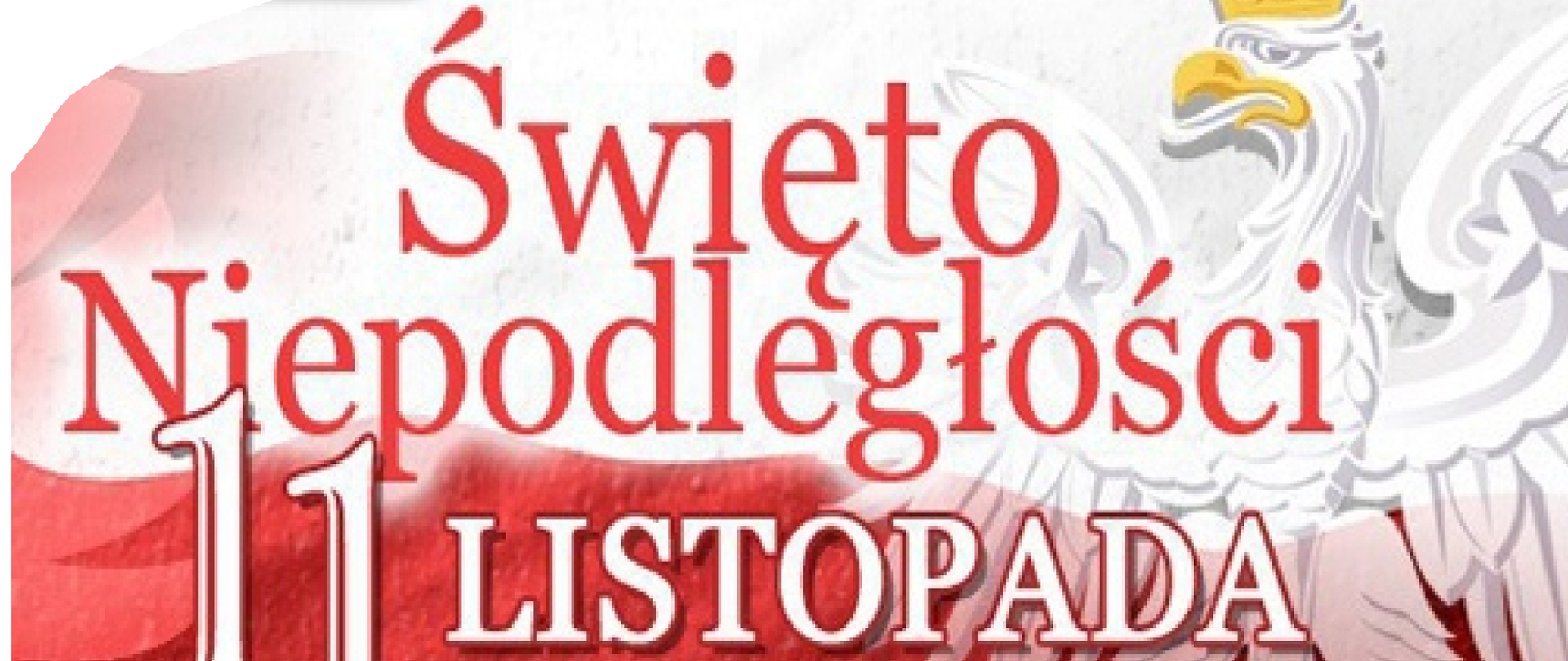 Plakat na tle flagi Polski orzeł w koronie. Koncert z Okazji Święta Niepodległości odbędzie się 9 listopada 2023r. o godzinie 12.30 w sali koncertowej OSM I st. w Piszu