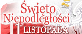 Plakat na tle flagi Polski orzeł w koronie. Koncert z okazji Narodowego Święta Niepodległości odbędzie się 9 listopada 2023r. o godzinie 12.30 w sali koncertowej OSM I st. w Piszu