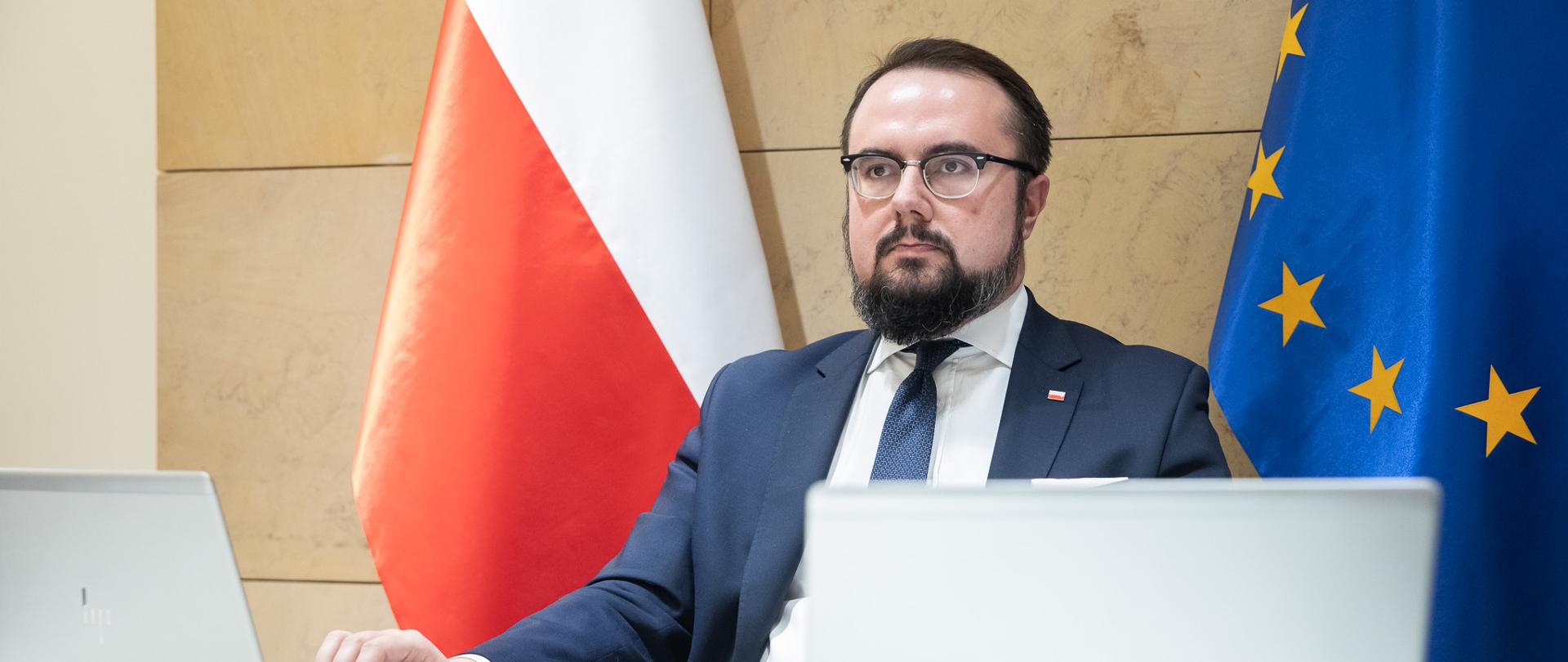 2021.03.15 Warszawa . Minister Pawel Jablonski . Wideokonferencja ministrow spraw zagranicznych i ministrow spraw wewnetrznych UE nt migracja .Fot. Tymon Markowski / MSZ